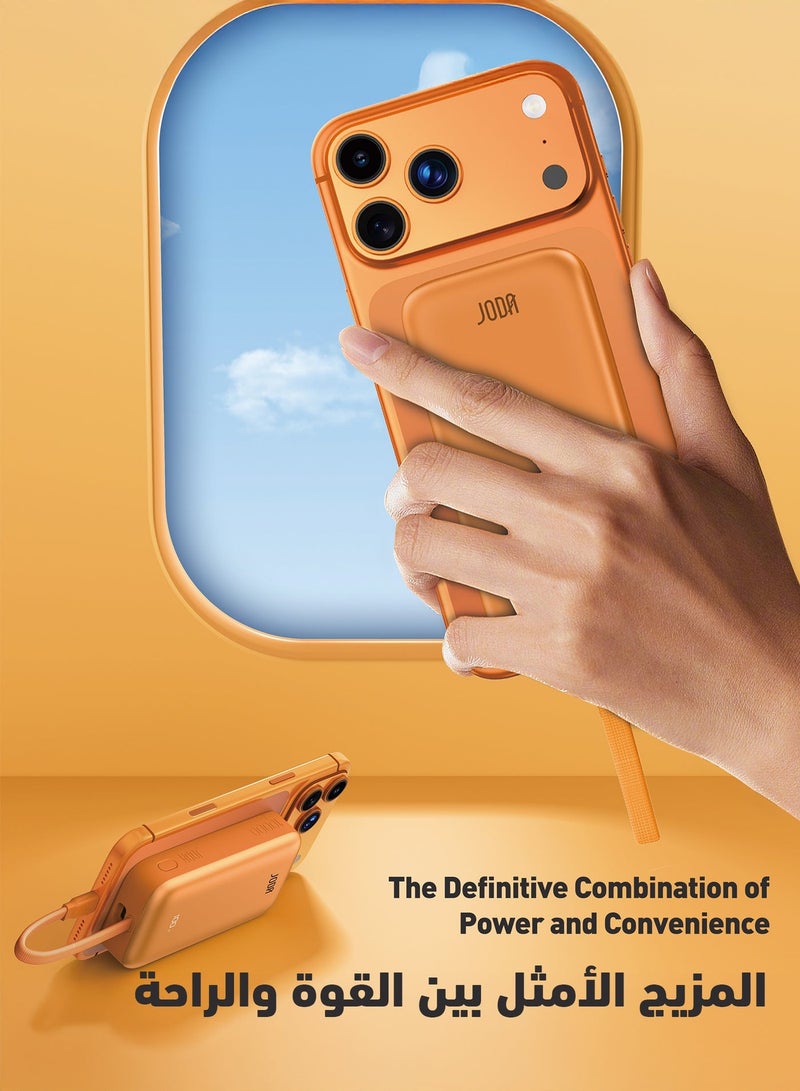 JODA MagTack 10 10000mAh PD 35W Power Bank with Nylon Braided Cable-Orange - Image 4